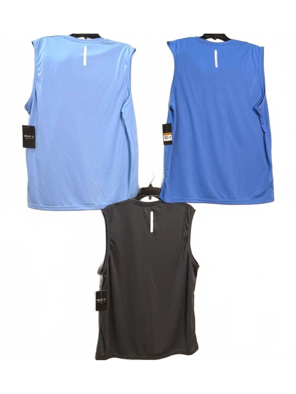 Galaxy Mens XL Sleeveless Athletic Tank Tops Set of 3 Reflective Blue & Grey NWT